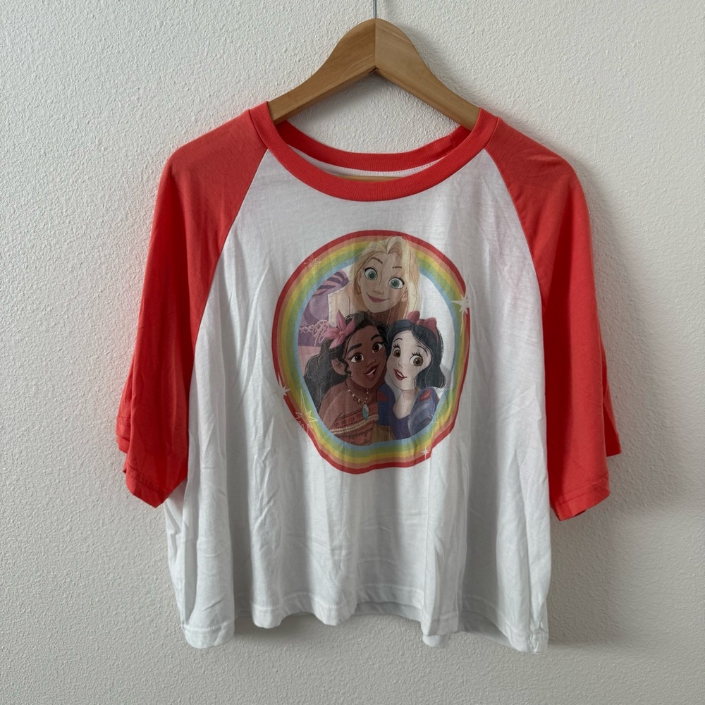 Disney Red and White Short Sleeve Tee princess baseball tee rainbow 1X